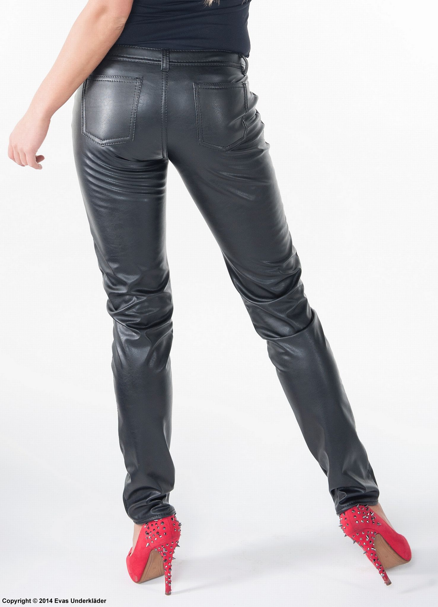 Pants, faux leather, pockets
